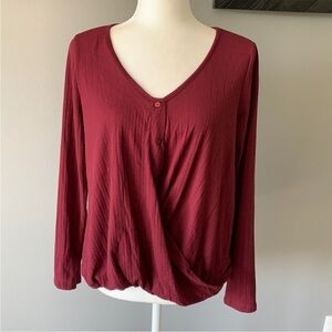 White Willow Long Sleeve Faux Wrap Top